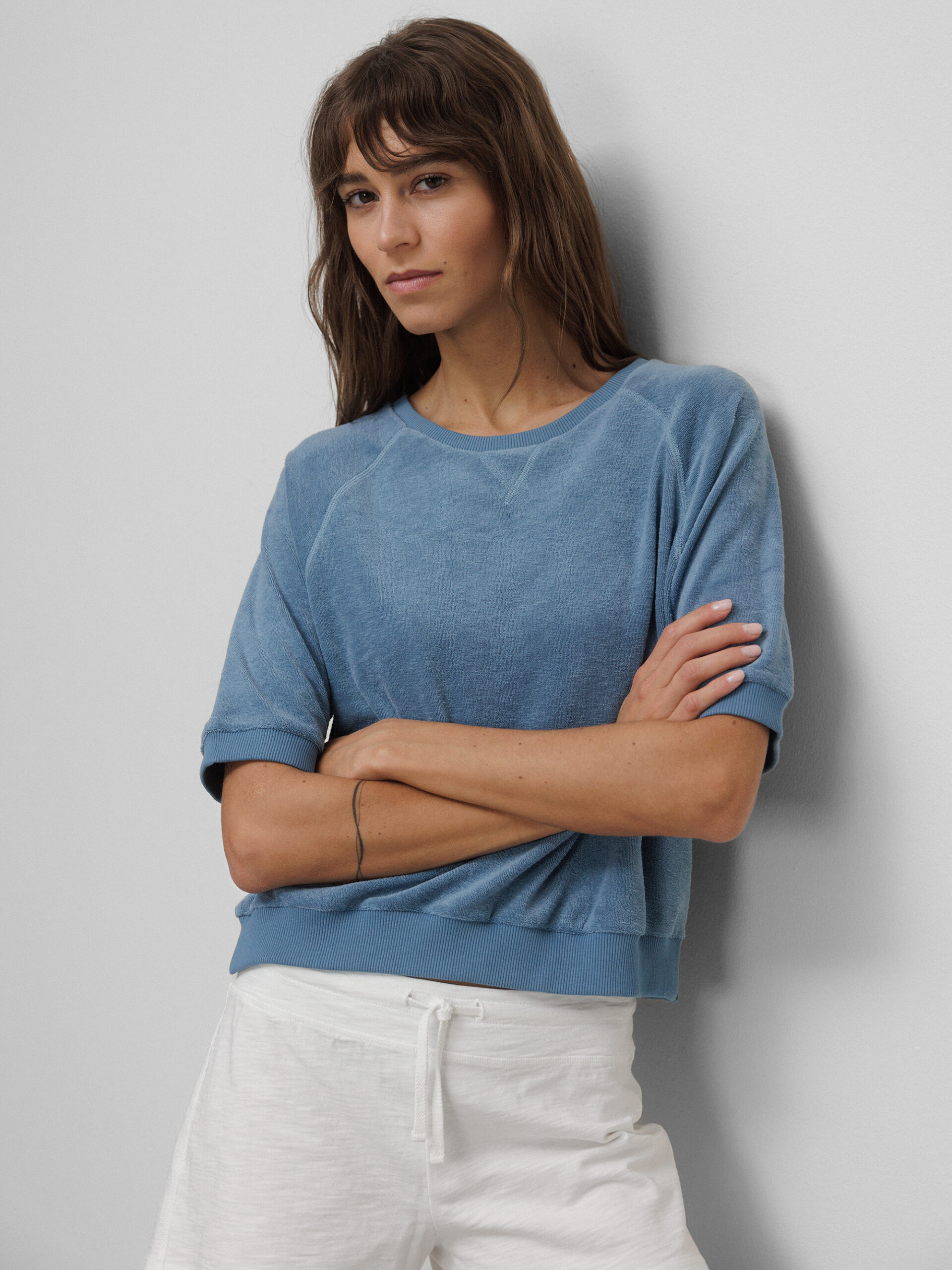 BY-BAR AMSTERDAM Weites Shirt in Frotteeoptik Damen (706 DENIM BLUE)