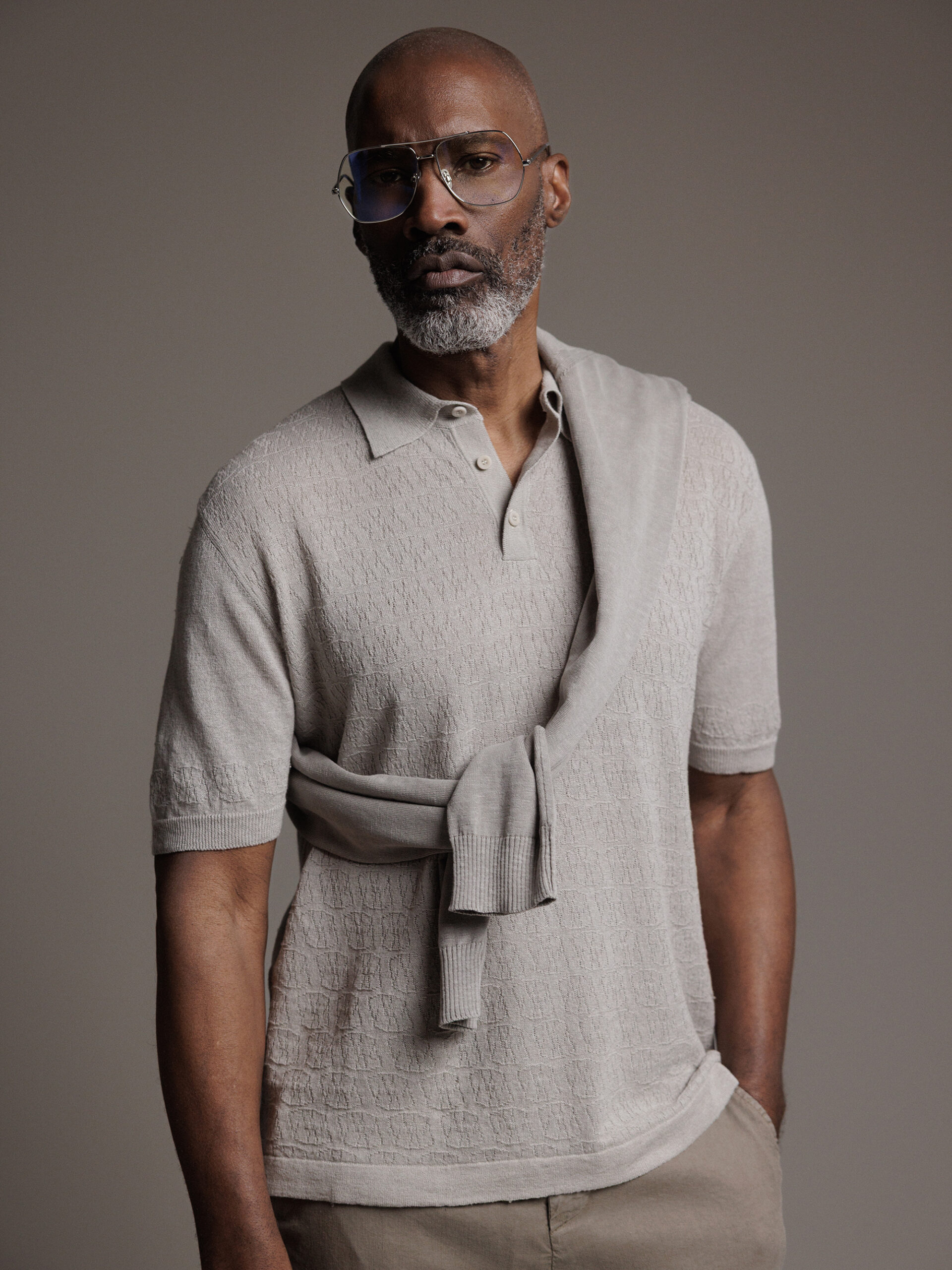 04651 Strick-Poloshirt aus Leinen Herren (TAUPE)