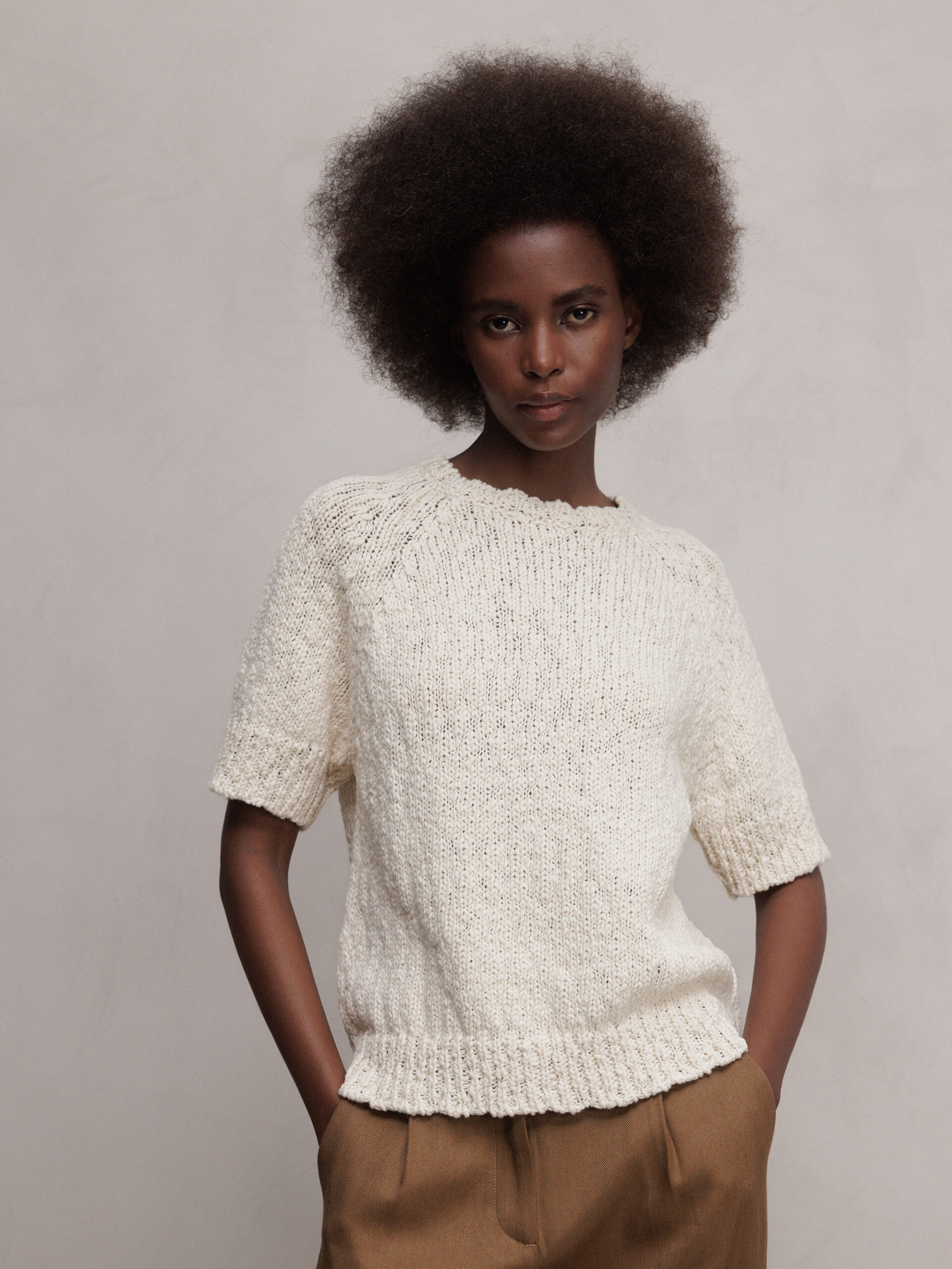 SIBIN LINNEBJERG Kurzarm- Pullover aus Baumwolle Damen (1050 ECRU)
