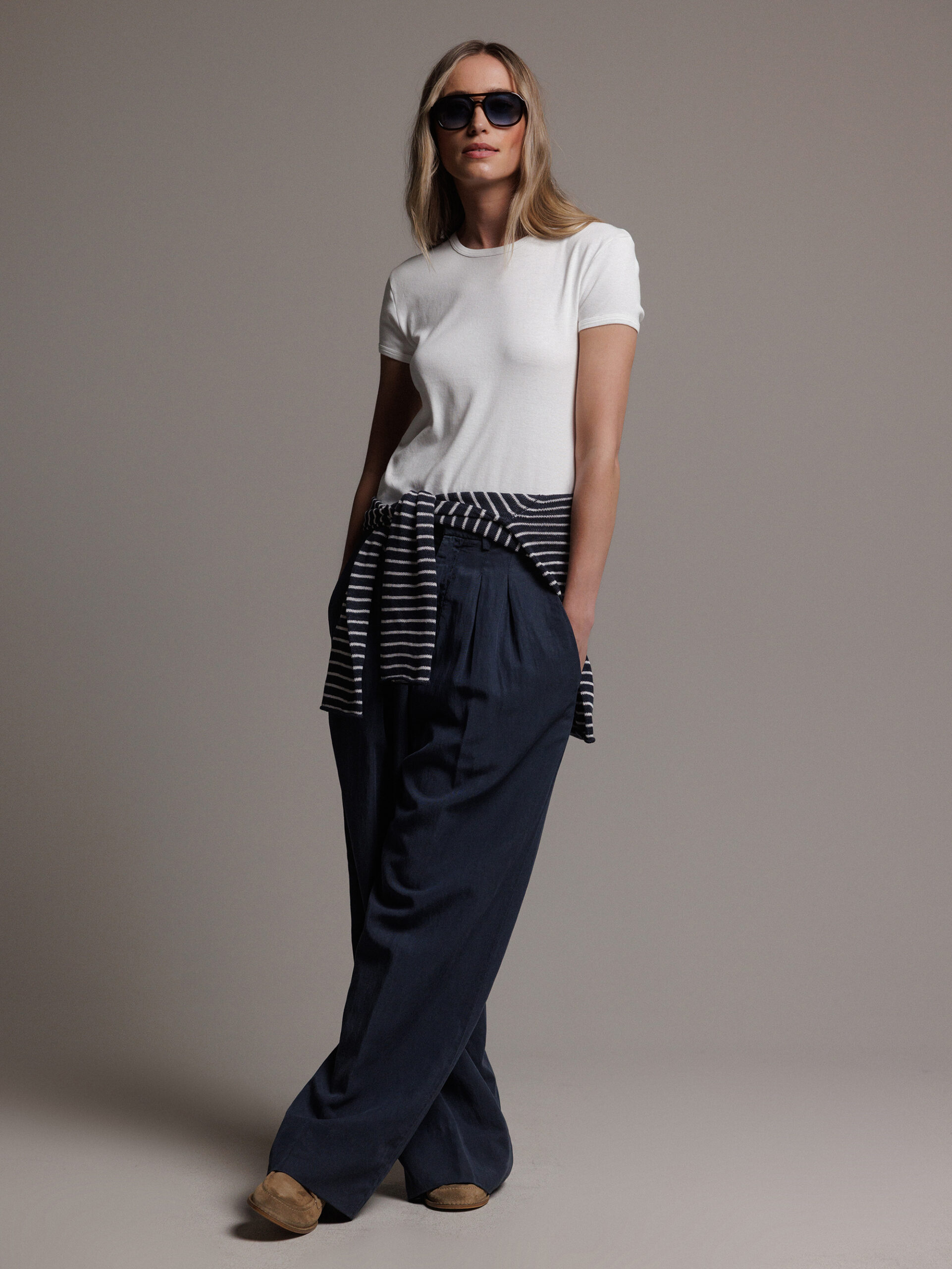 DONDUP Weite Hose mit Bundfalte Damen (890 NAVY)