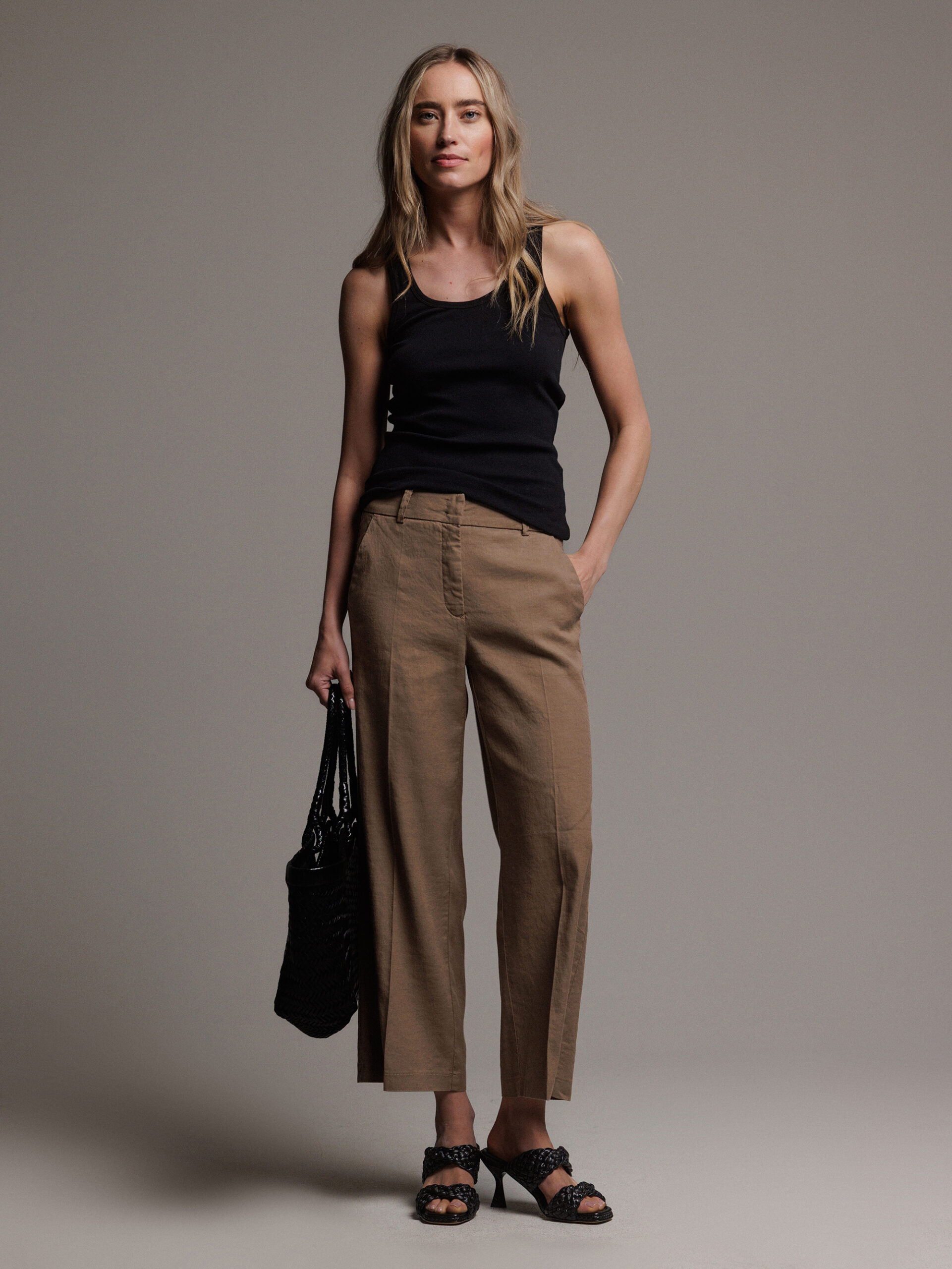 CAMBIO Cropped Hose aus Leinen Damen (788 NOUGAT)