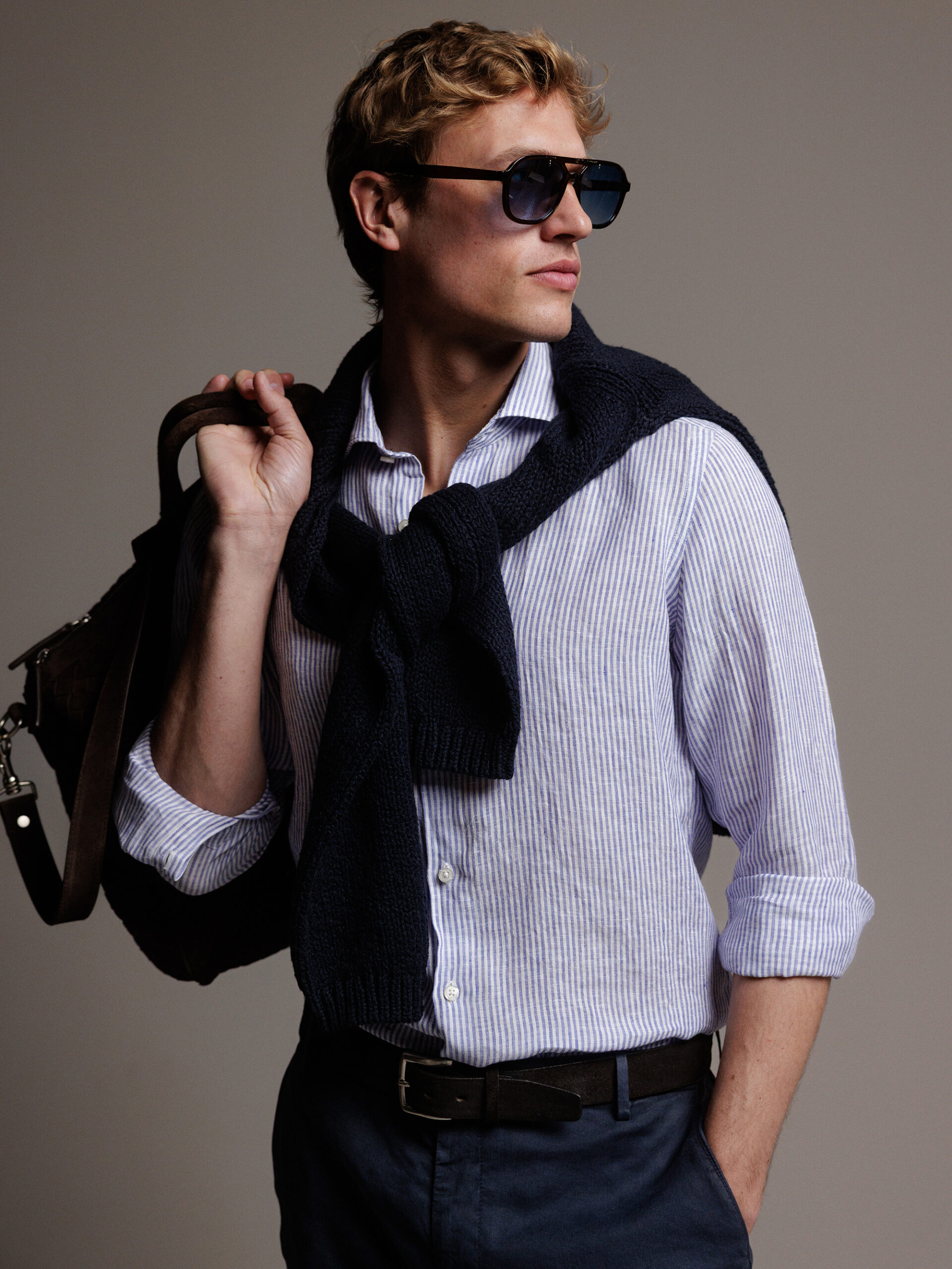 GHIRADELLI Hemd aus Leinen Herren (04 NAVY STRIPE)