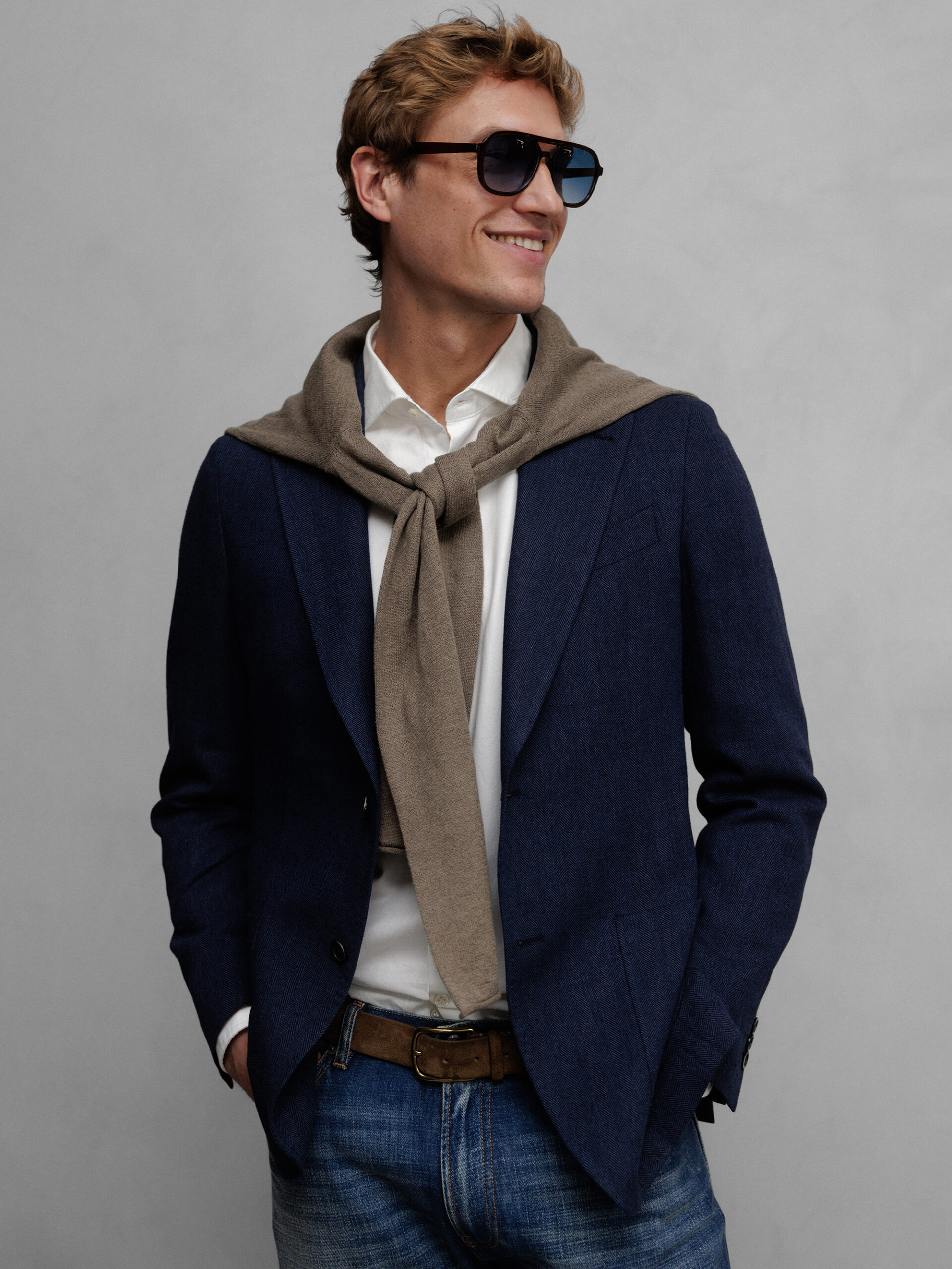 TOMBOLINI Leinensakko Herren (R787 NAVY FISCHGRÄT)