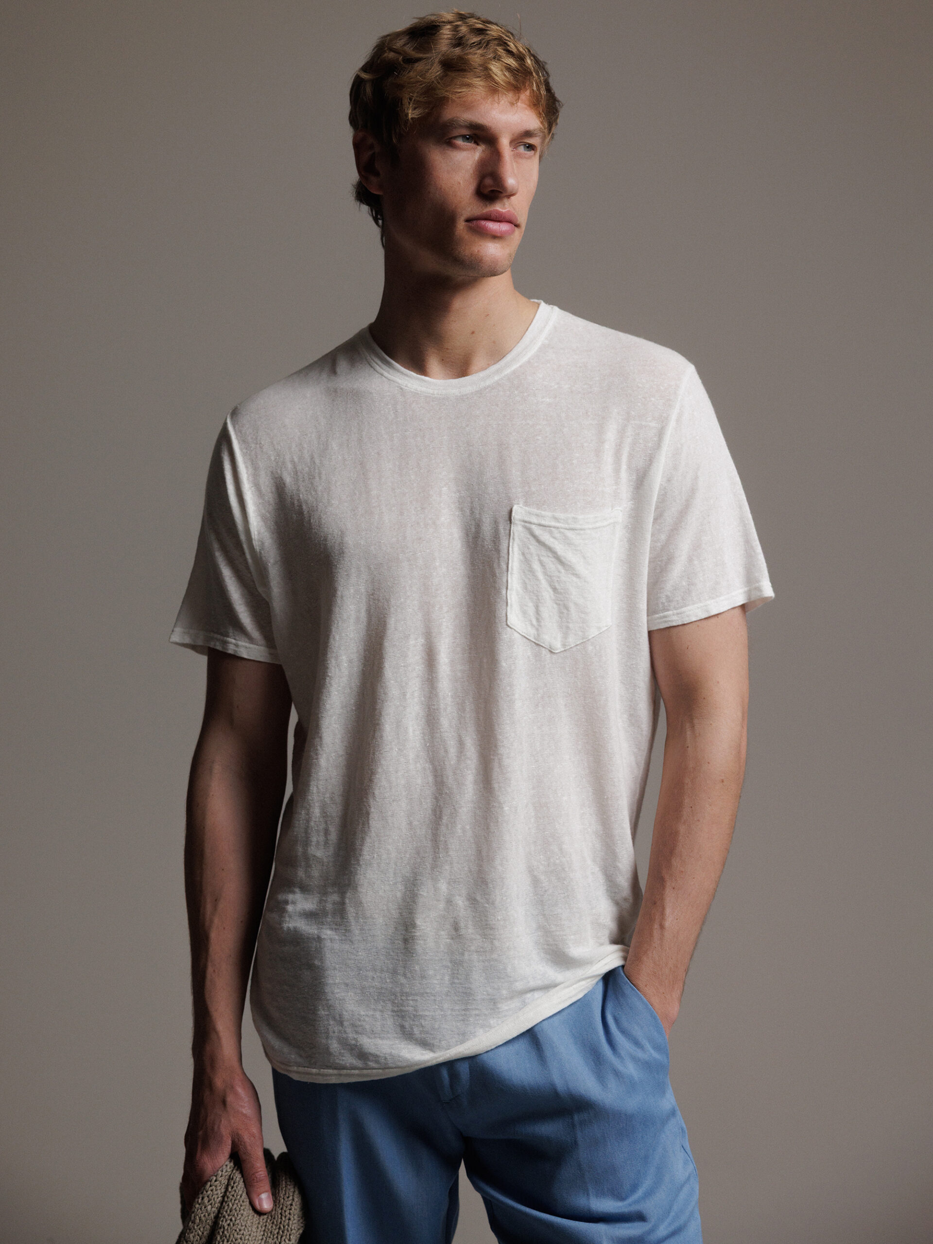 BOWERY NY T-Shirt aus Leinen Herren (WHITE)