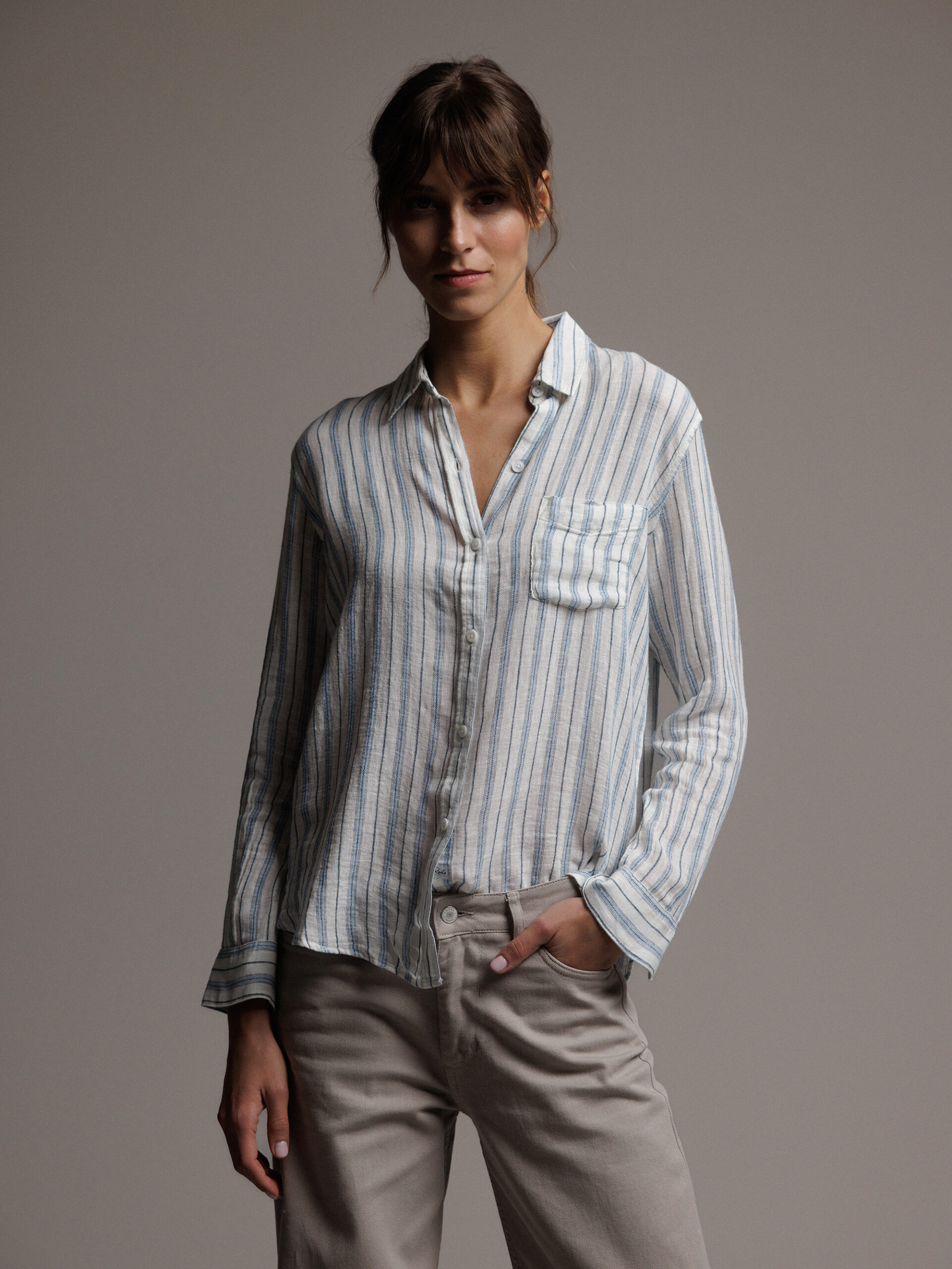 RAILS Langarm- Leinenbluse Damen (8623 WHITE/BLEU STRIPES)