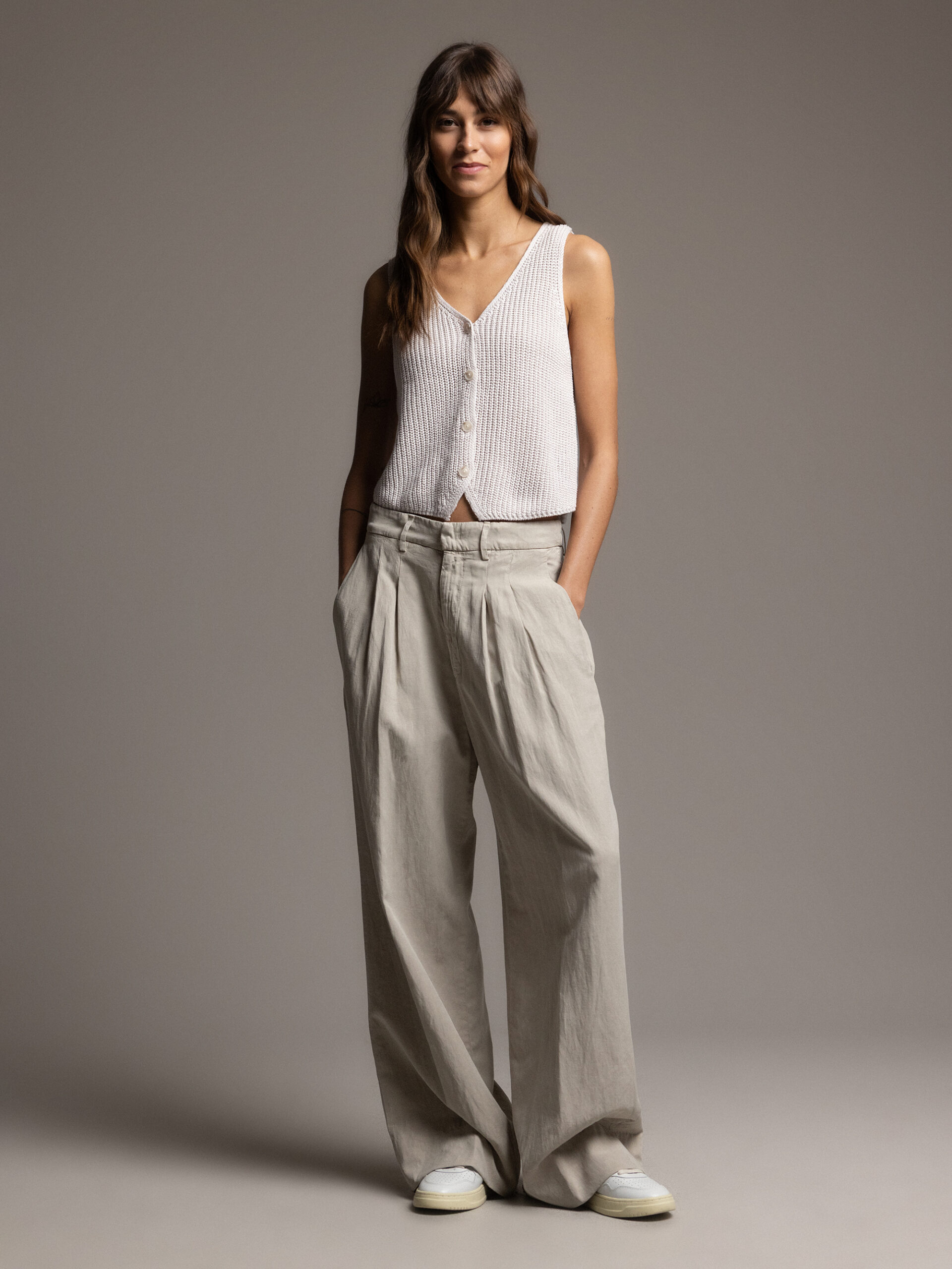 DONDUP Weite Hose mit Bundfalte Damen (010 SAND)