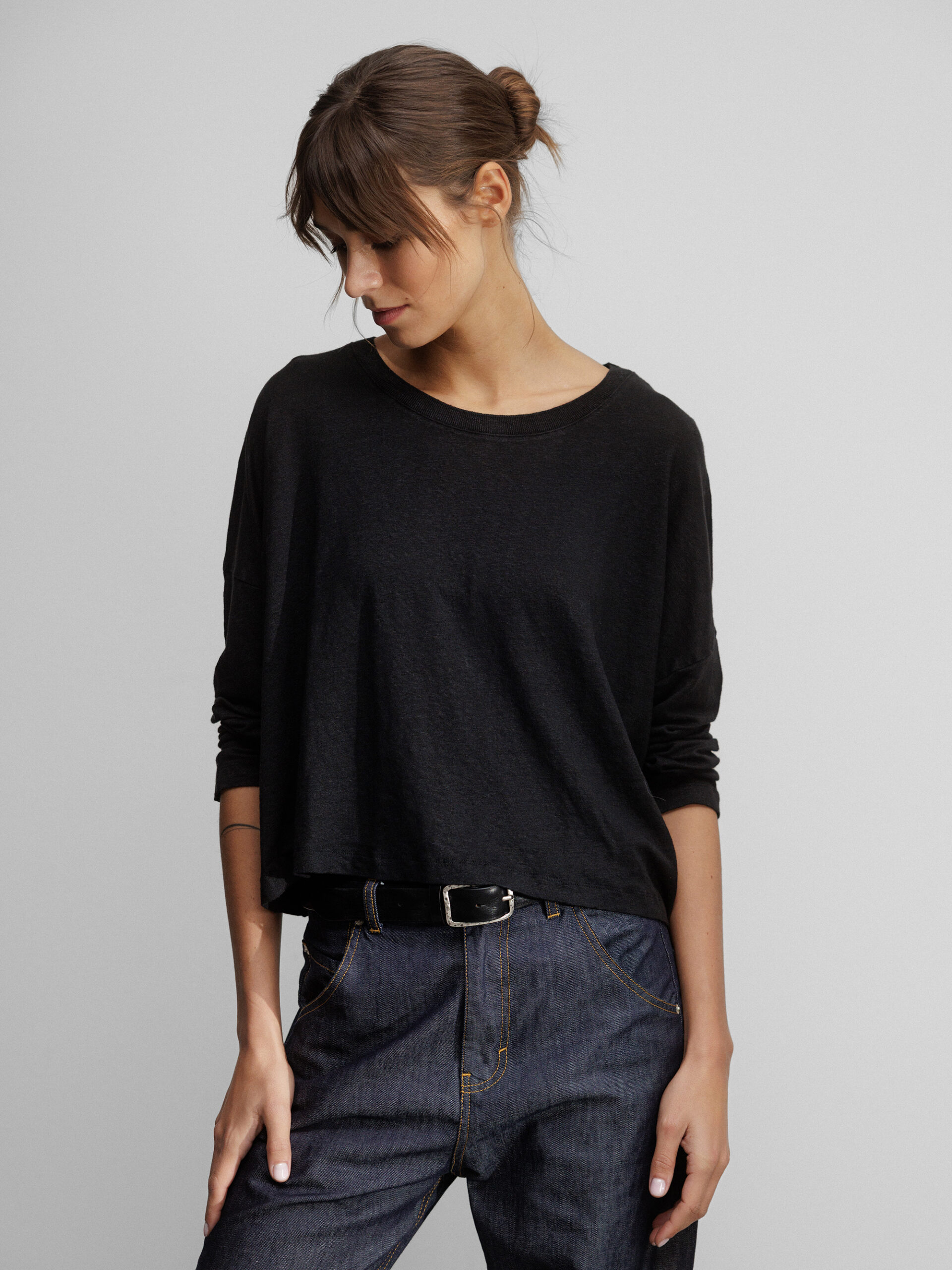 DANIELS Langarmshirt aus Leinen Damen (SCHWARZ)