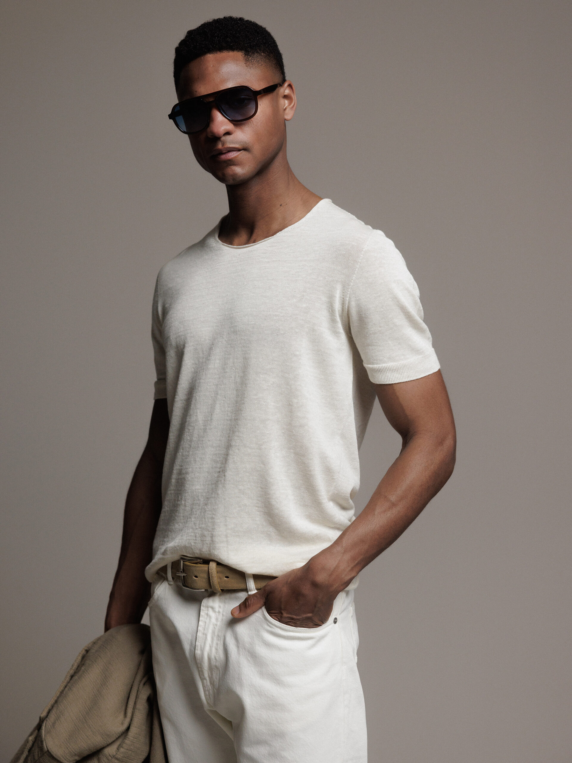 HANNES ROETHER Kurzarm- Feinstrickpullover Herren (MILK)