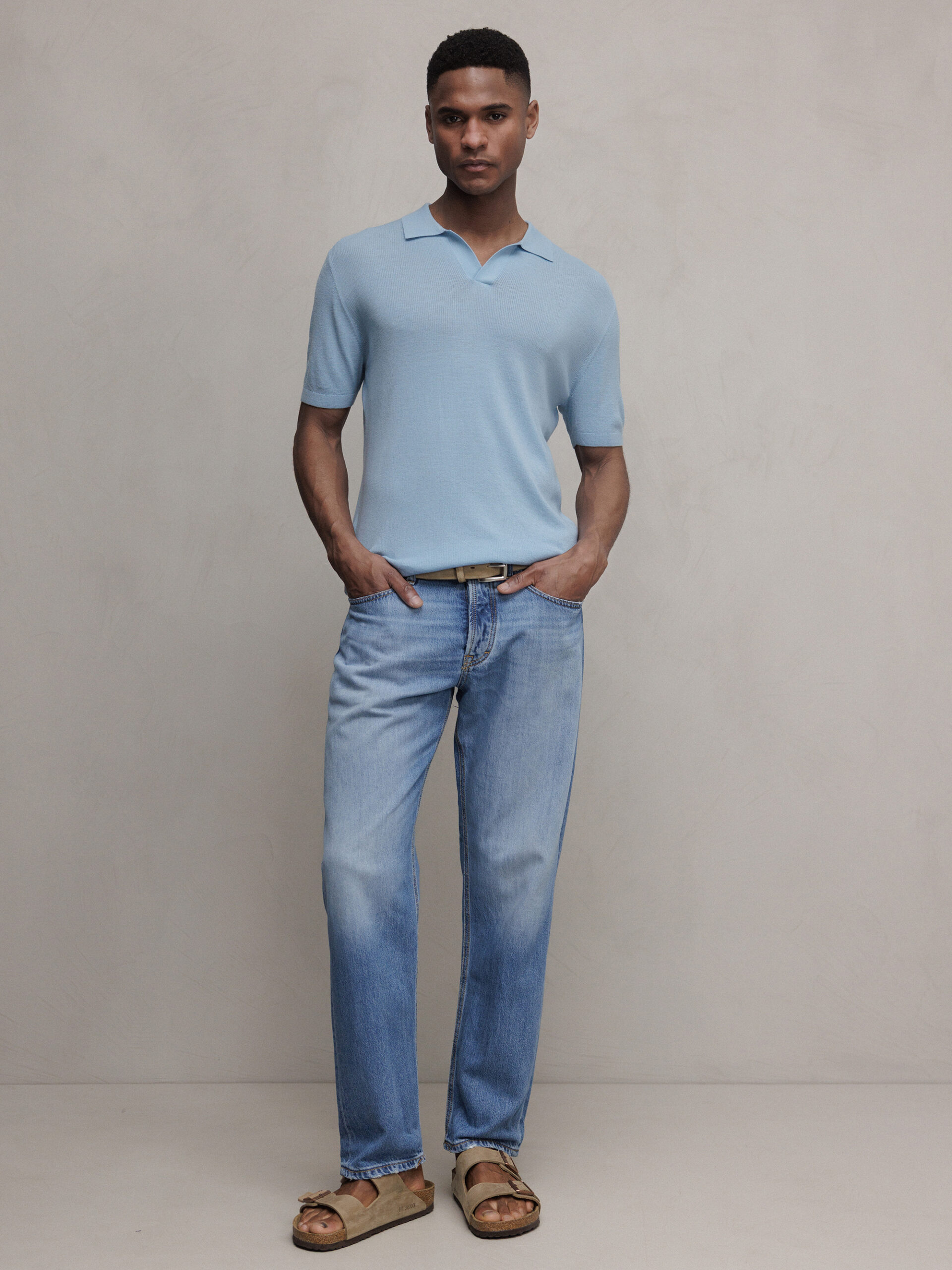 KIEFERMANN Strick-Poloshirt aus Merinowolle Herren (216 SKY)