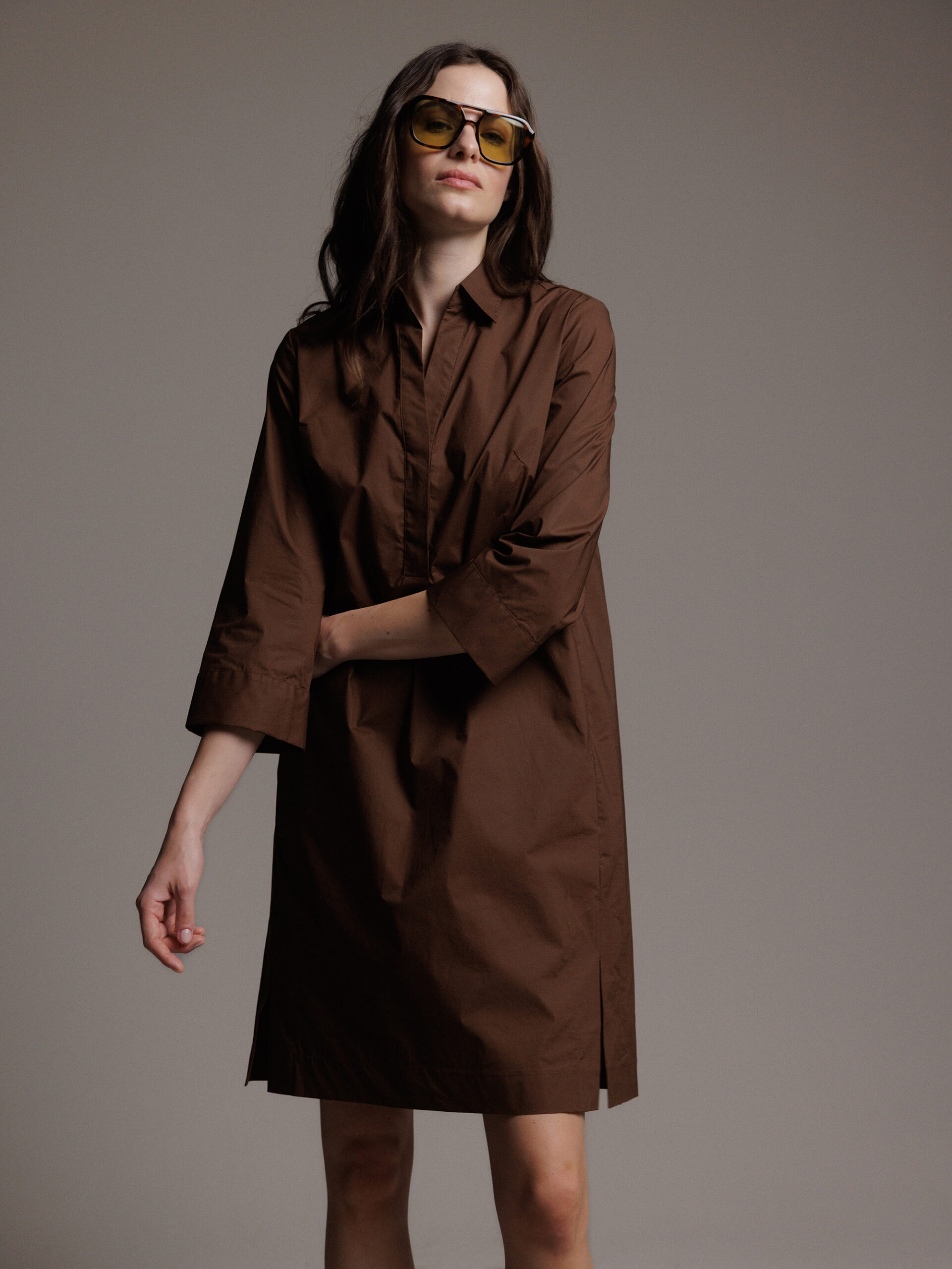 CALIBAN Midi- Blusenkleid aus Baumwolle Damen (UR2 BROWN)