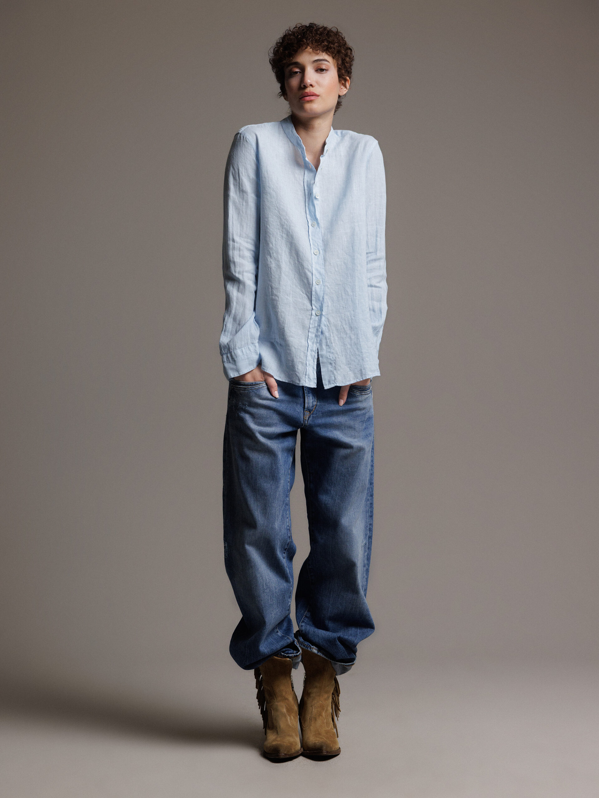 CALIBAN Leinenbluse Damen (UB1 HBLAU)