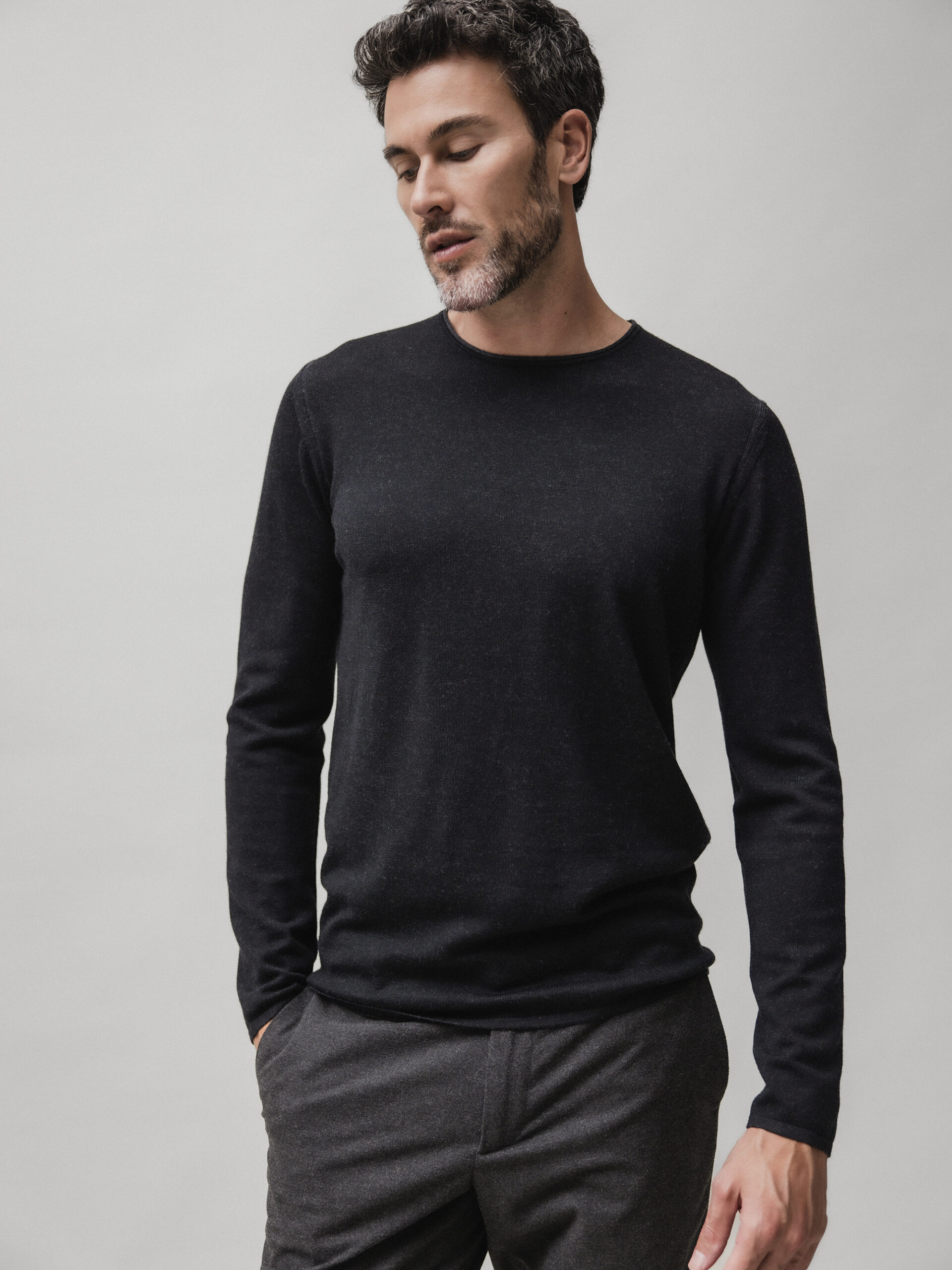KIEFERMANN Pullover aus Merinowolle Herren (02 SCHWARZ ANTHRA)