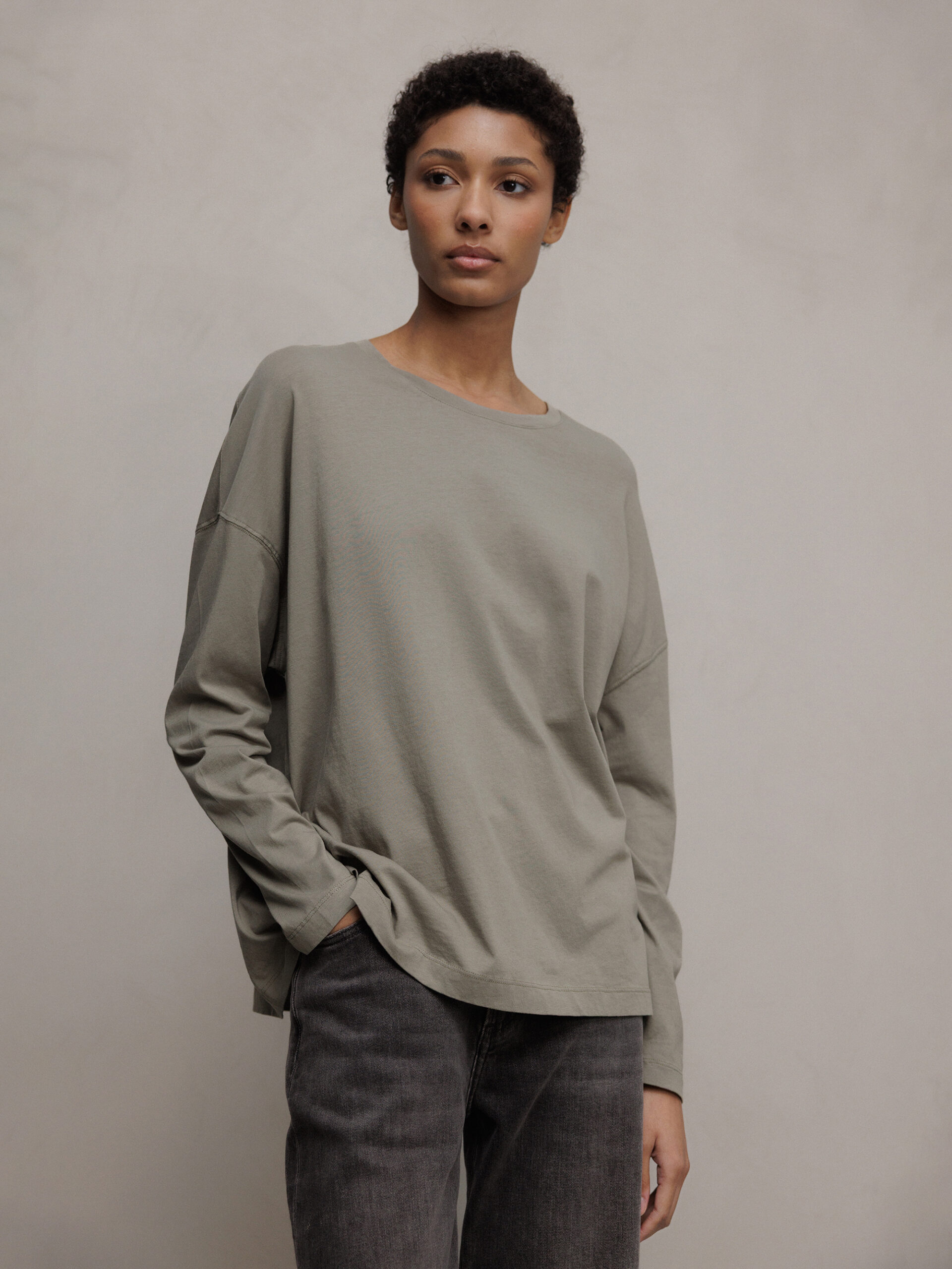 DANIELS Weites Langarmshirt aus Baumwolle Damen (KHAKI)