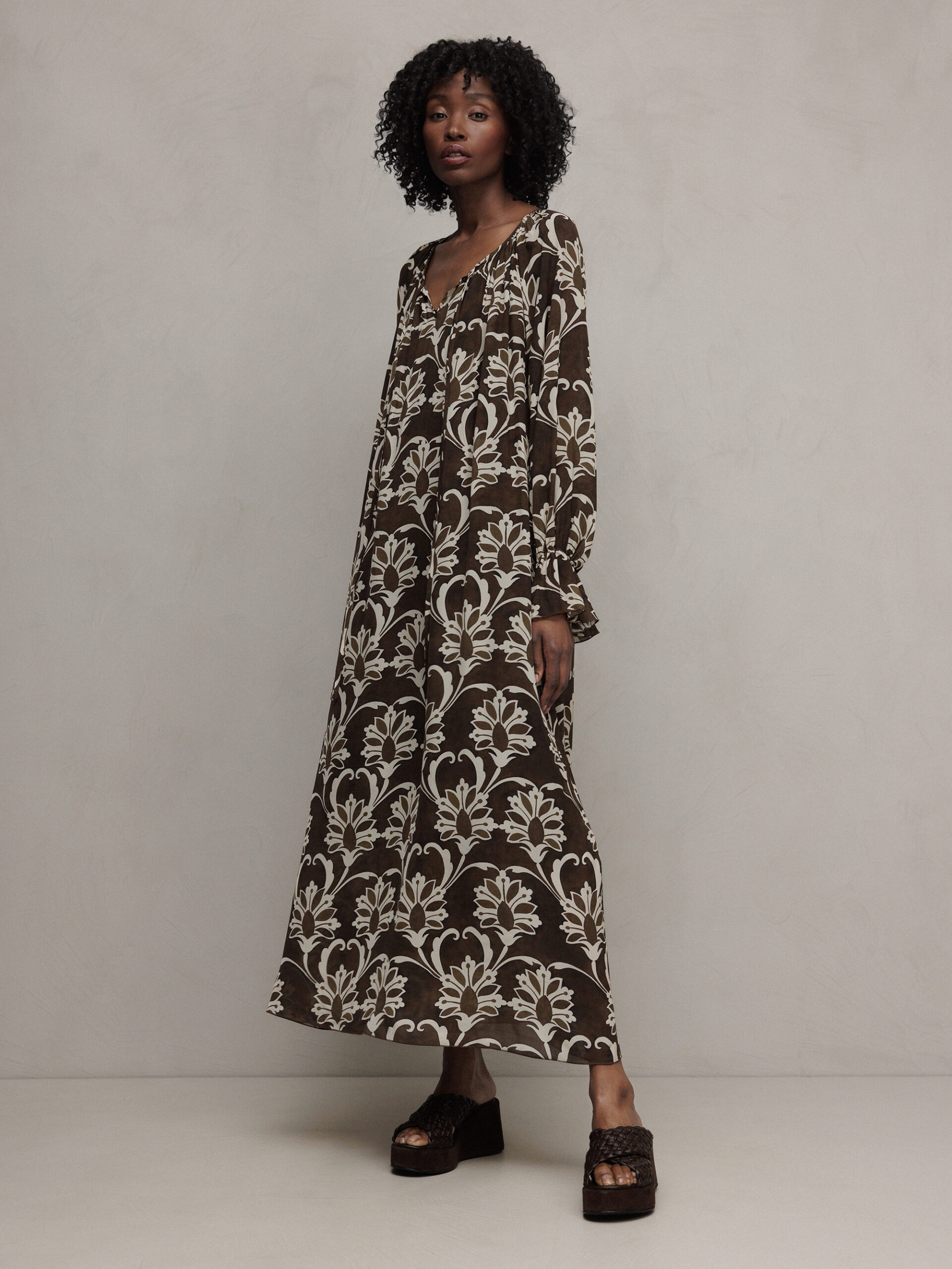CALIBAN Maxi- Kleid Damen (FR1 BRAUN GEMUSERT)