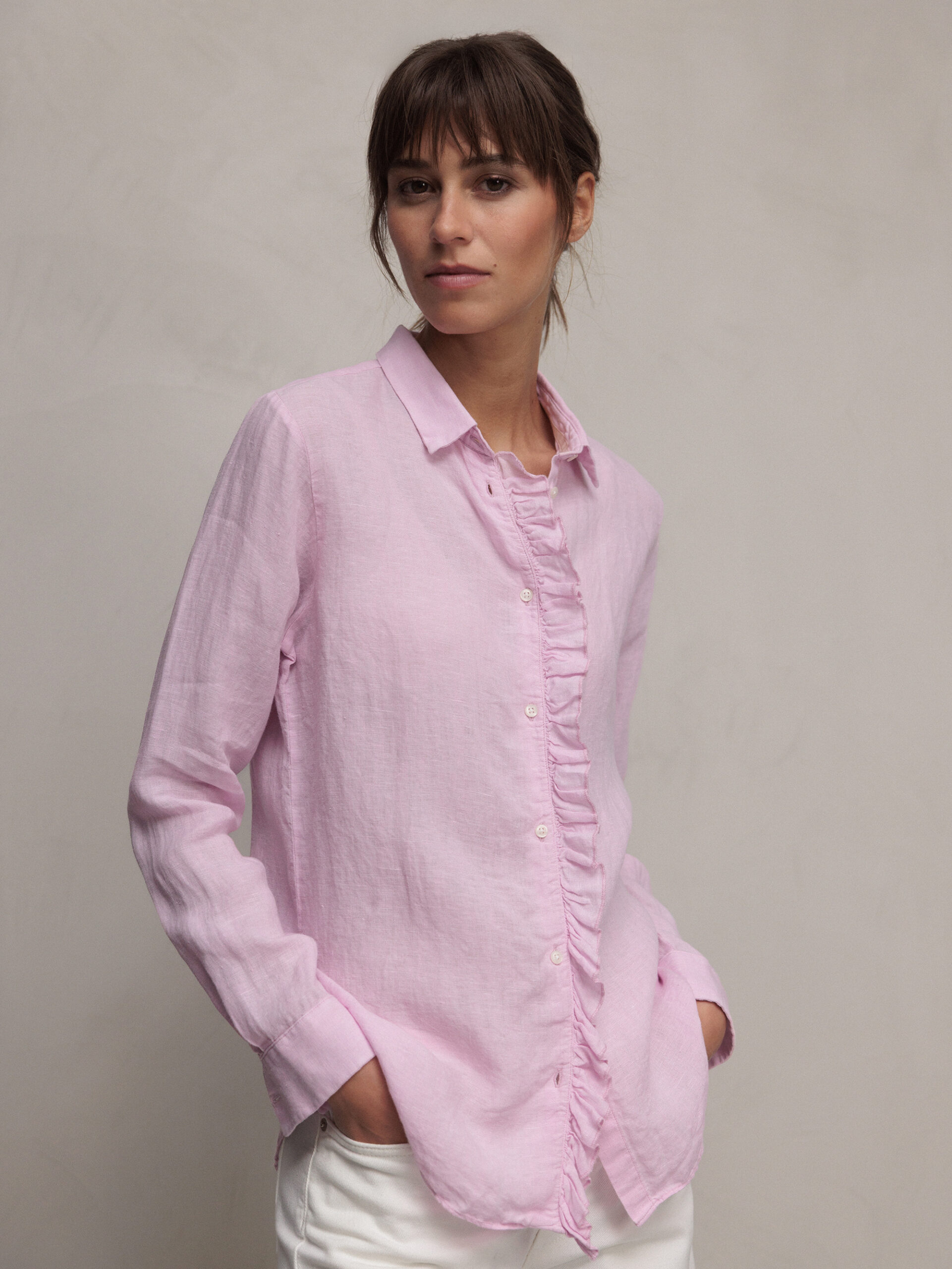 FIL NOIR Leinenbluse Damen (42 ROSA)