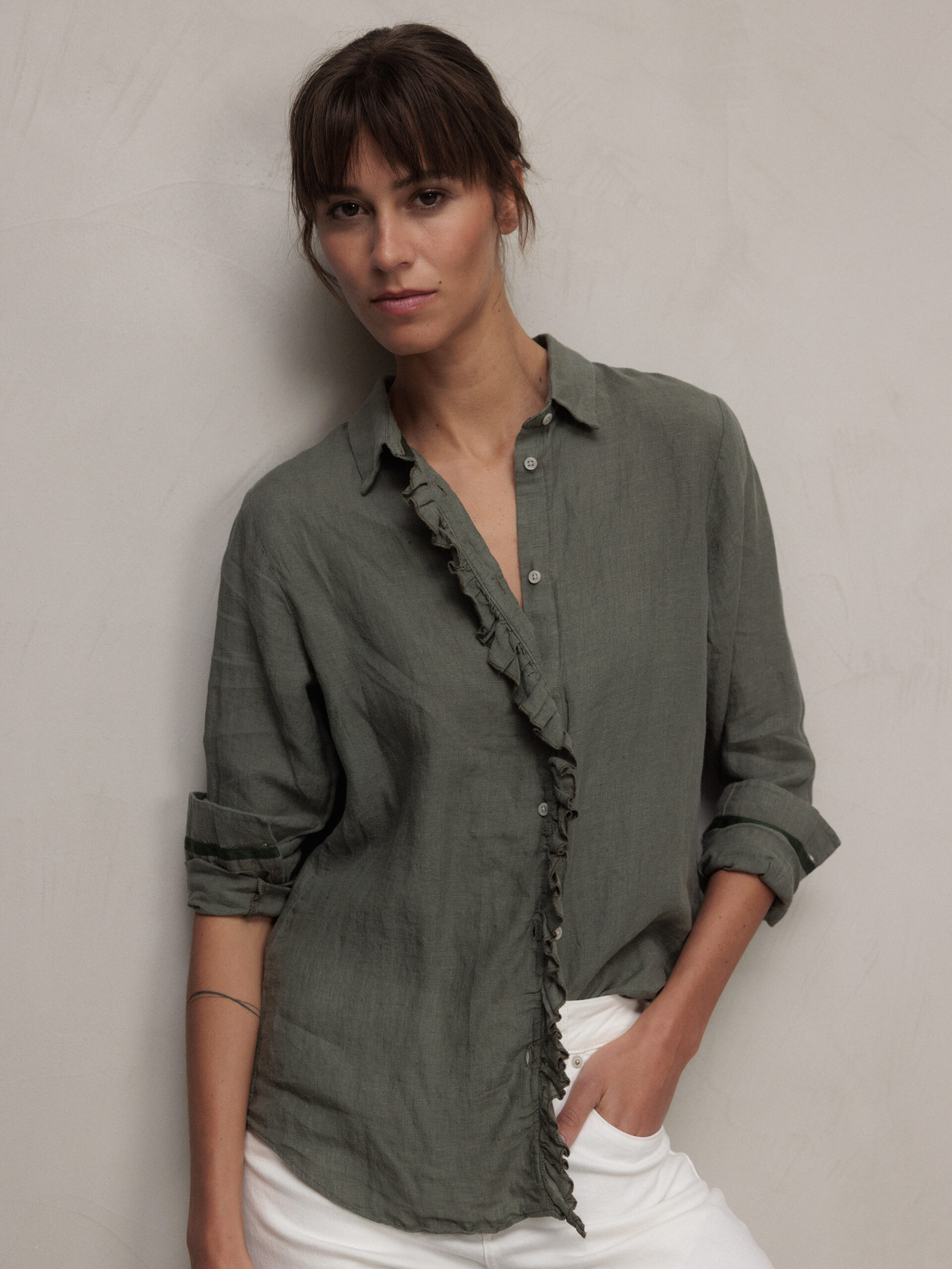 FIL NOIR Leinenbluse Damen (87 KHAKI)