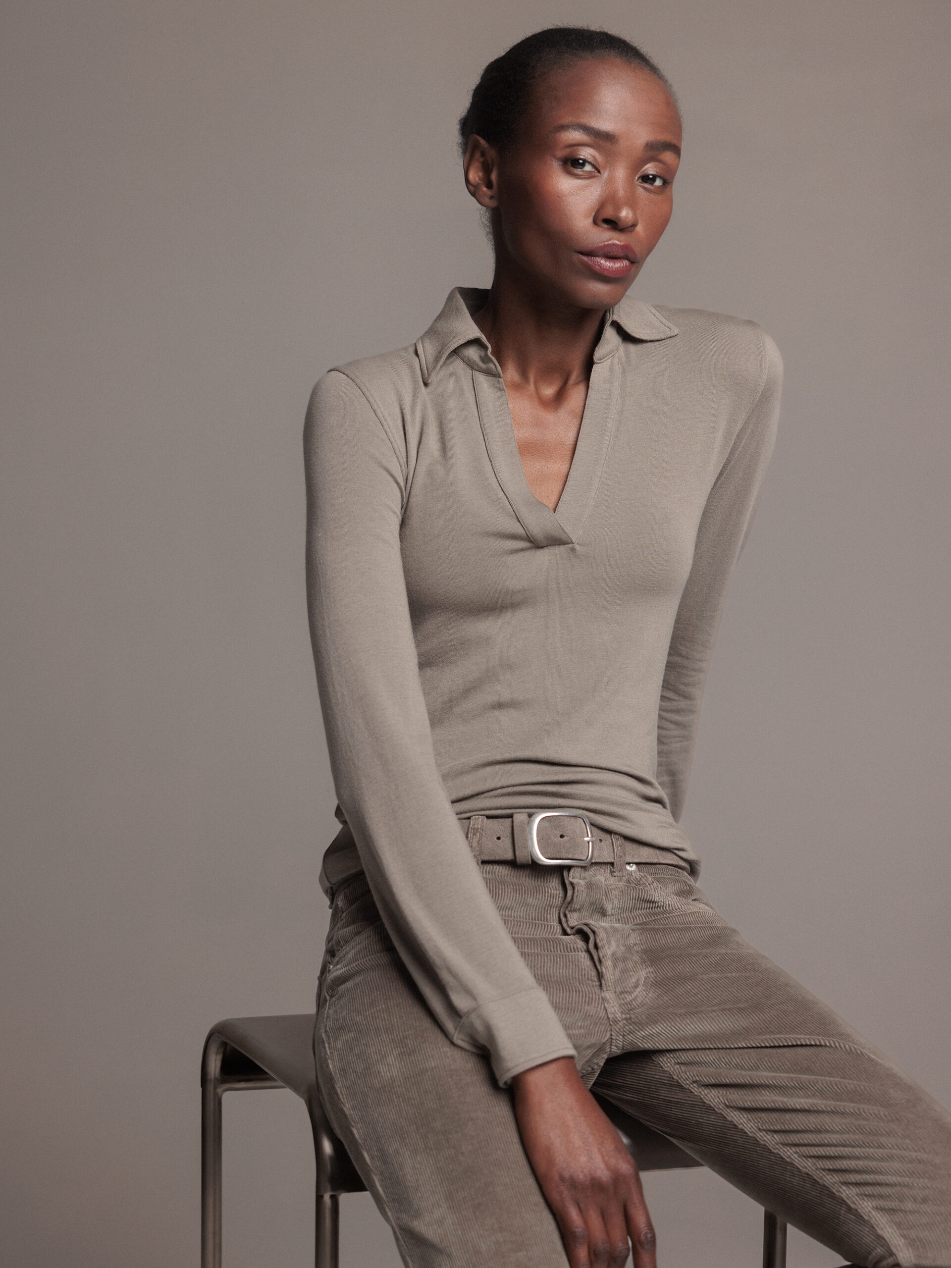 DANIELS Langarm- Poloshirt Damen (TAUPE)